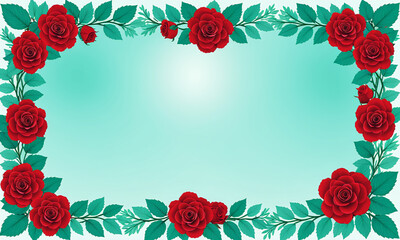 Beautiful red rose on a blue background, copy space. Generative AI.