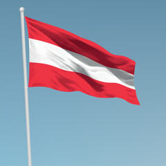 Fototapeta na wymiar Waving flag of Austria on flagpole. Template for independence