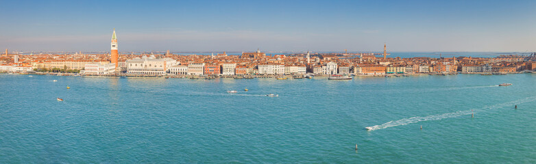 Fototapeta na wymiar The Venice with St. Mark's Campanile, panoramic view from the bell tower of the basilca of San Giorgio Maggiore, Italy, Europe.