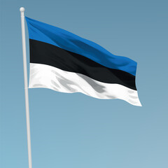 Waving flag of Estonia on flagpole. Template for independence