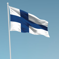 Waving flag of Finland on flagpole. Template for independence