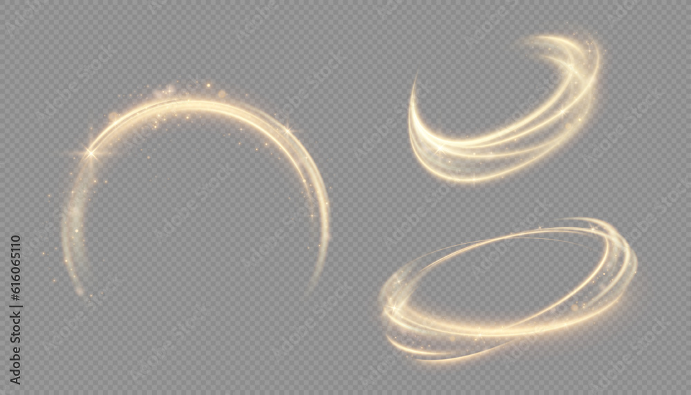 Poster light golden twirl. curve light effect of golden line. luminous golden circle. element for your desi