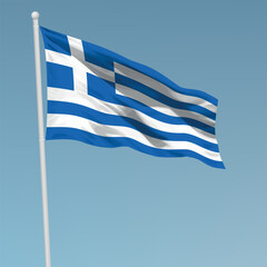 Waving flag of Greece on flagpole. Template for independence
