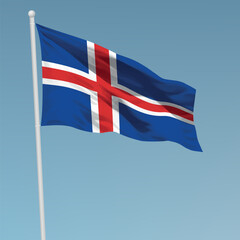 Waving flag of Iceland on flagpole. Template for independence