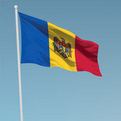 Waving flag of Moldova on flagpole. Template for independence