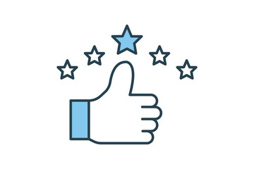 customer satisfaction icon. thumb with 5 star. icon related to high grade, client recommend, feedback, digital marketing. Flat line icon style design. Simple vector design editable