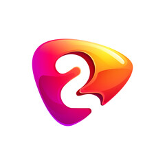 Fototapeta premium 2 logo. Number two cut out of triangle sphere shape. Multicolor metallic arrow icon template. Abstract vector design element. Perfect for play button, fintech identity, sport emblem, delivery app.