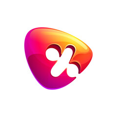 Percent sign logo cut out of triangle sphere shape. Multicolor metallic arrow icon template. Abstract vector design element. Perfect for sale button, fintech identity, sport emblem, delivery app.