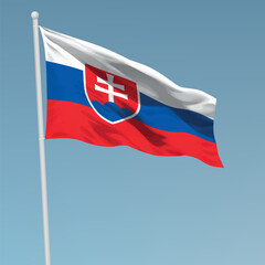Waving flag of Slovakia on flagpole. Template for independence