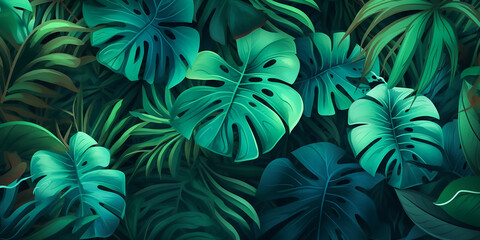 Naklejka na ściany i meble Hintergrund tropische Blätter KI