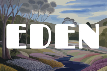 Eden: Beautiful painting of an Australian scene with the name Eden in New South Wales - obrazy, fototapety, plakaty