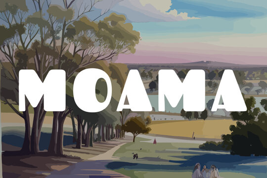 Moama: Beautiful painting of an Australian scene with the name Moama in New South Wales