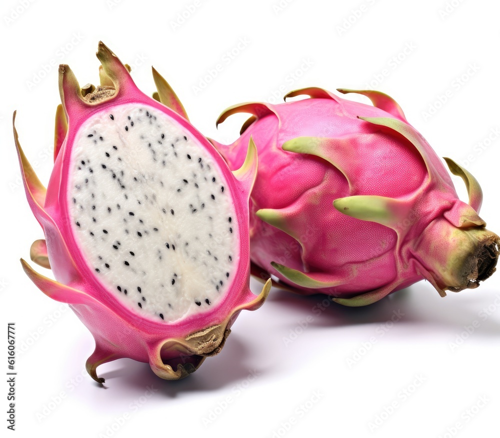 Wall mural Dragon fruit isolated on white background created with Generative AI technology