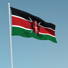 Waving flag of Kenya on flagpole. Template for independence day