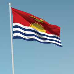 Waving flag of Kiribati on flagpole. Template for independence day
