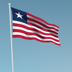 Fototapeta premium Waving flag of Liberia on flagpole. Template for independence day