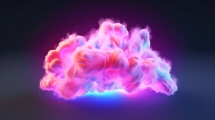 3D fluffy cloud glowing with pink blue neon light.