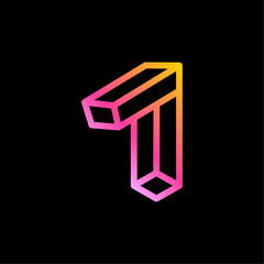 1 logo. Isometric number one. Neon lights emblem. Multicolor gradient impossible lines design. Cubic bright icon for blockchain labels, nightlife headlines, futuristic posters, NFT advertisement.