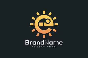 Letter E sun logo design template