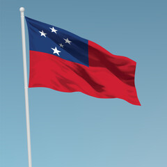 Waving flag of Samoa on flagpole. Template for independence day