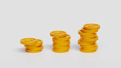 Golden coin stack. Abundance, richness, banking investment, financial independence, Pile currency premium treasure business wage earnings salary lottery win. 3D illustration
