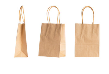Paper bag from different sides on a transparent background.