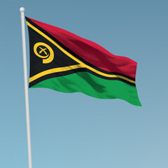 Waving flag of Vanuatu on flagpole. Template for independence day