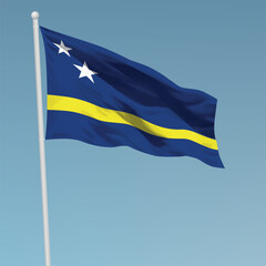 Waving flag of Curacao on flagpole. Template for independence day