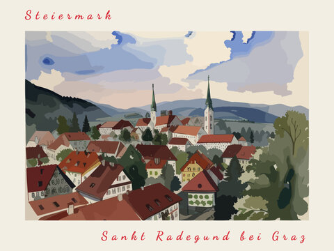 Sankt Radegund bei Graz: Postcard design with a scene in Austria and the city name Sankt Radegund bei Graz