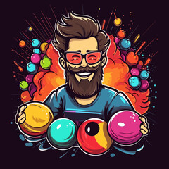 Laughing Bowling Player. Bowling logo vector. Cartoon illustration.