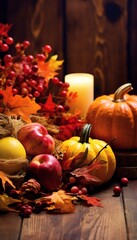 Autumn Thanksgiving Colorful Setting Background, vertical orientation. Generative ai