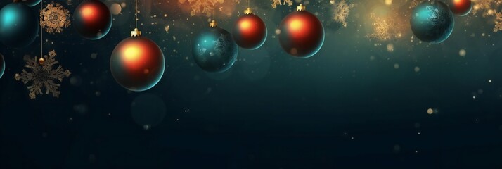 Beautiful Christmas balls banner with copy space. Generative ai