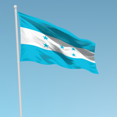 Waving flag of Honduras on flagpole. Template for independence day