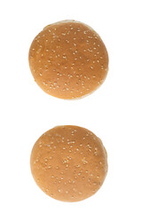 Burger buns empty isolated on white background. With clipping path. Full depth of field. Focus stacking. PNG