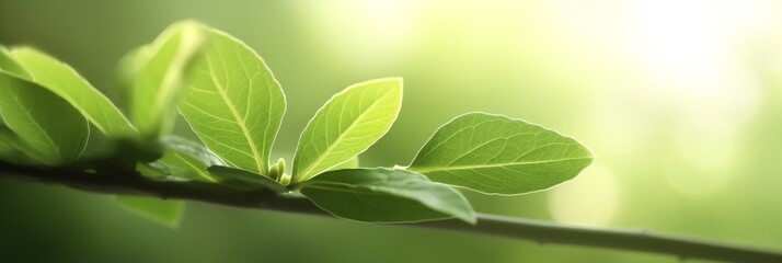 Close up of nature view green leaf on blurred greenery background. Copy space. generative ai