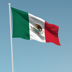 Waving flag of Mexico on flagpole. Template for independence day
