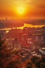 Obraz premium ai generated illustration City Sunset Background
