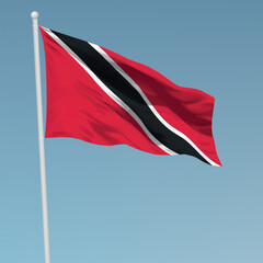 Waving flag of Trinidad and Tobago on flagpole. Template for independence day