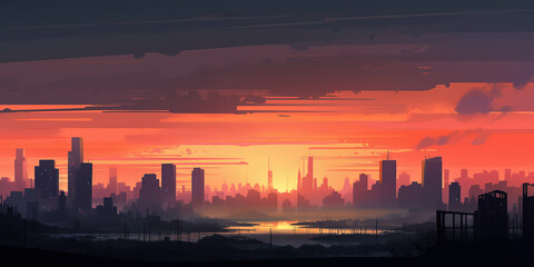 Fototapeta na wymiar ai generated illustration City Sunset Background