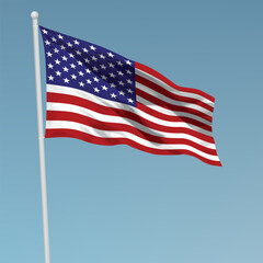 Waving flag of United States on flagpole. Template for independence day