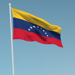 Waving flag of Venezuela on flagpole. Template for independence day