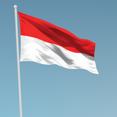 Waving flag of Indonesia on flagpole. Template for independence day