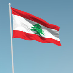 Waving flag of Lebanon on flagpole. Template for independence day