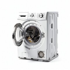 Broken washing machine on white background Generative AI