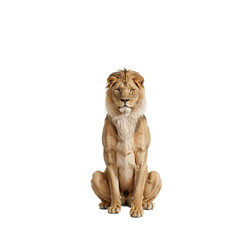 Obraz premium ront view of a sitting majestic lion, on transparent background, generative AI