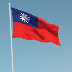 Naklejka premium Waving flag of Taiwan on flagpole. Template for independence day