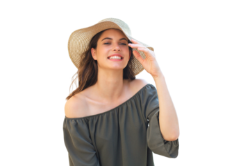Photo of smiling young beautiful cheery woman on a transparent background