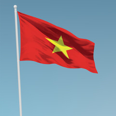 Waving flag of Vietnam on flagpole. Template for independence day