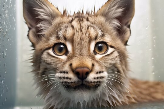 Close-up portrait of a nice beautiful lynx having a bath, ai tools generated image