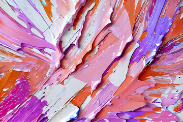 Closeup of abstract background rough colorful multicolored art painting texture, pallet knife paint on canvas, with impasto oil brushstroke. - Generative AI